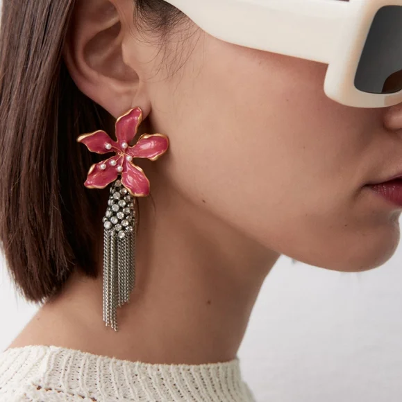 Zara Jewelry Nwt Zara Red Enameled Flower Chain Fringe